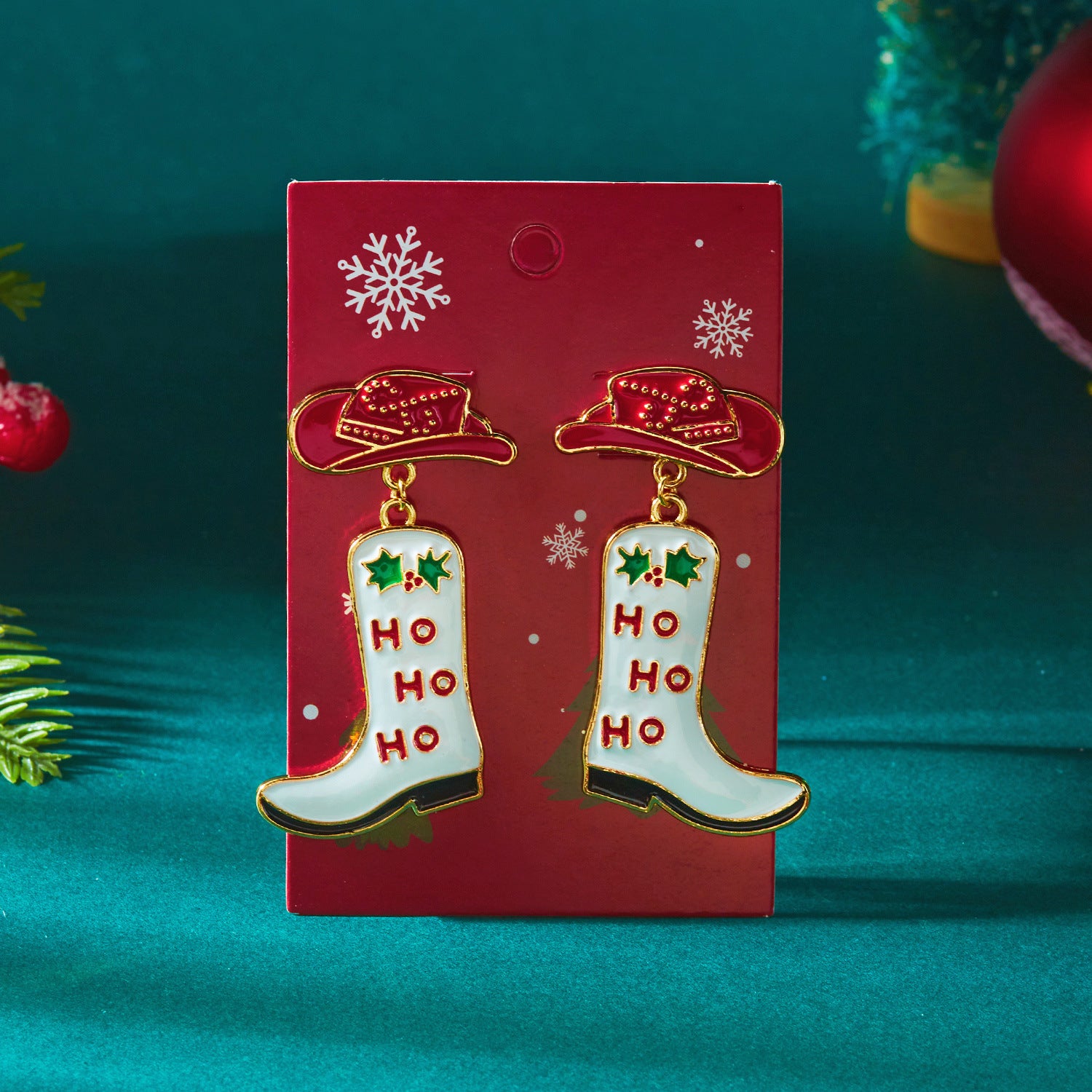 Wholesale Cute cartoon snowflake and snowman cookie pattern earrings
